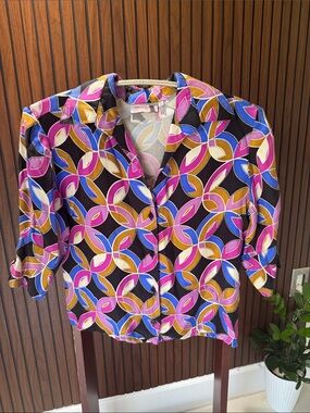Versace Classic Silk Geometric Print Blouse Size 42